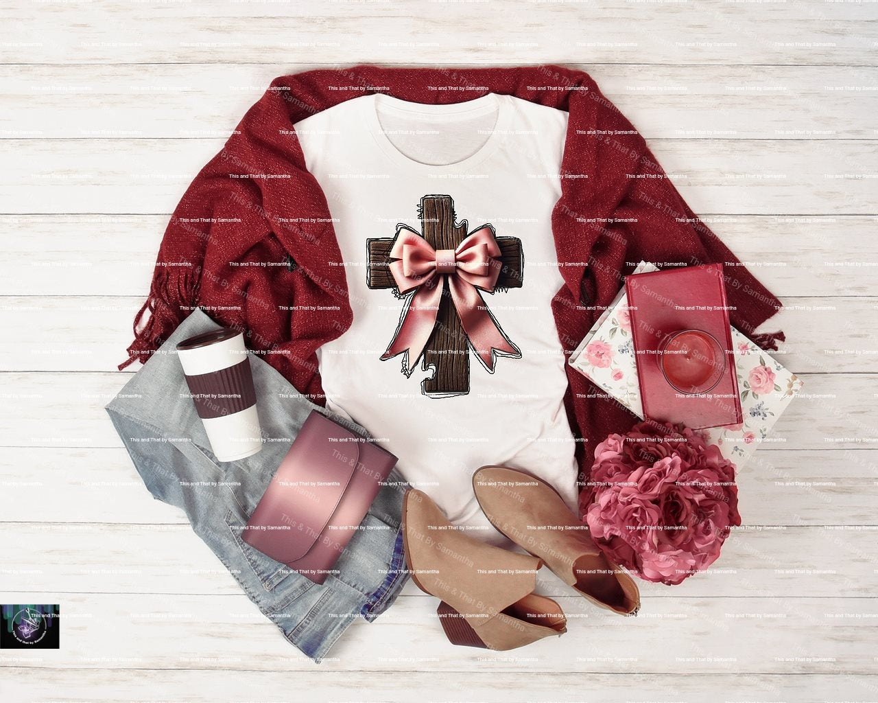Pink Bow Wooden Cross