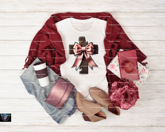 Pink Bow Wooden Cross